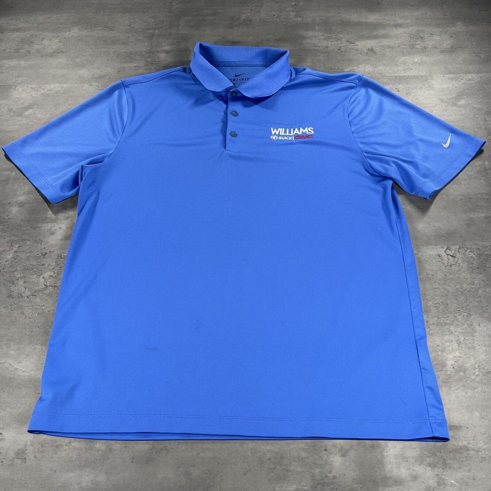 Nike Golf Polo Shirt Men Medium Blue DriFit Athletic GMC Buick Chrysler‎ Auto